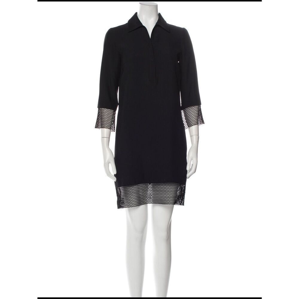 AKRIS PUNTO Black Mesh-Trim Shift Dress - Women Size 6